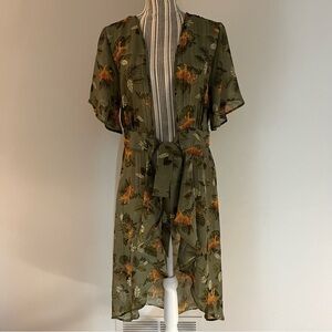 Live 4 Truth Sheer Kimono Sz Lg Green Jungle Tiger Short Sleeve Duster